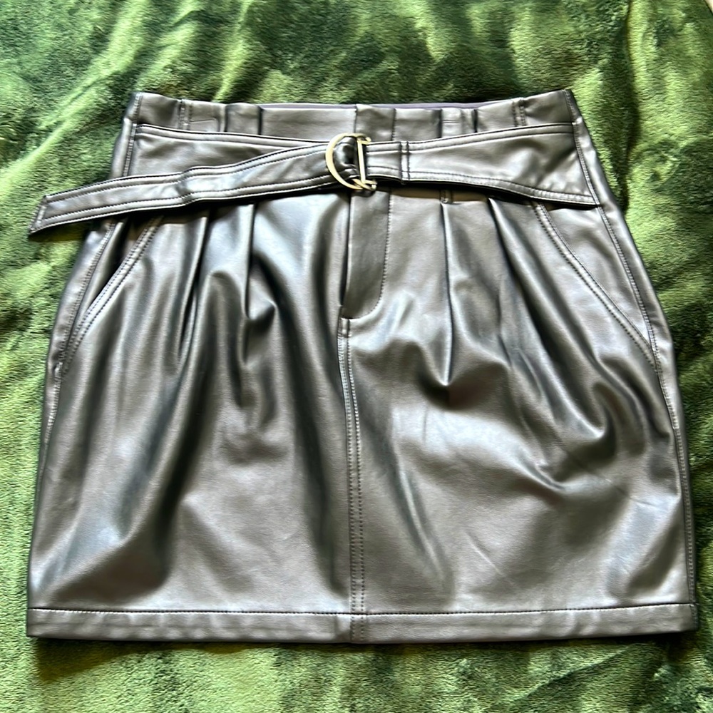 Black leather mini skirt